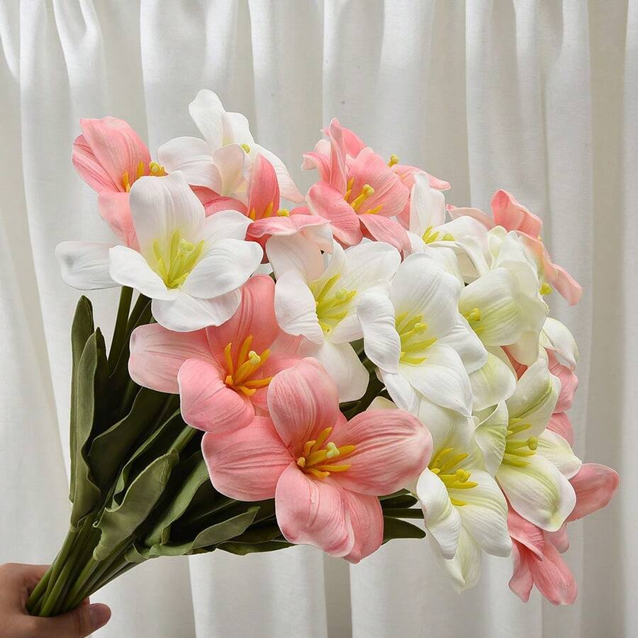 Artificial Touch Flower Tulip Fake Flower Wedding Decoration Arrangement Home Dining Table Artificial Flower - Pink - View 1