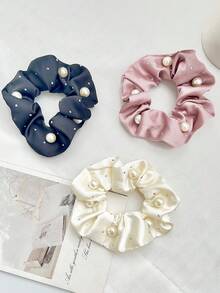 Luxurious Velvet Faux Pearl Hair Scrunchie, French Style Elegant Hair Accessory For Ponytail & Updo Hair Ties Ponytail Holders Hair Elastics Hair Rubber Bands Scrunchies Hair Rope Elastic Hair Tie, Hair Bobbles Head Accessories Elastic Band - Multicolor - View 6