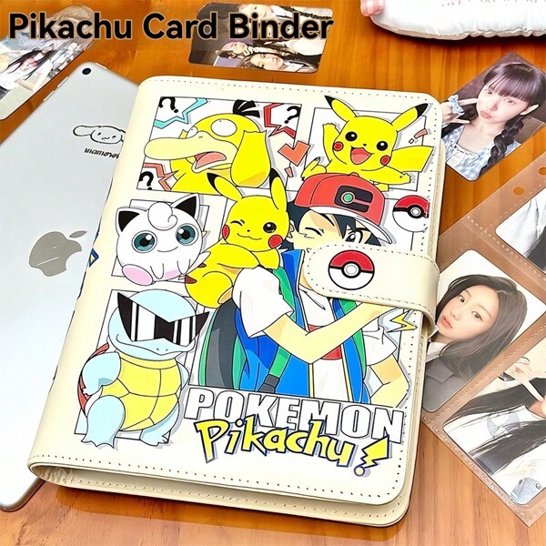 pokemon 1pc Pokemon Pikachu PU Card Holder Album, 4-Slot A5 Popular Same Style Student Collector, Great Back To School Gift For Friends & Classmates