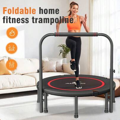 Metal 48 Inch Silent Mini Trampoline, Outdoor Leisure Trampoline With Adjustable Handle, Fitness Trampoline, Bungee Jumping, Aerobic Trainer, Suitable For Adult Exercise, Leisure And Entertainment