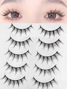 Manga Lashes 5 对黑色茎自然假睫毛，睫毛延长，卷翘柔软，适合漫画风格日常妆容 - 尖尾漫畫款 - 查看 1