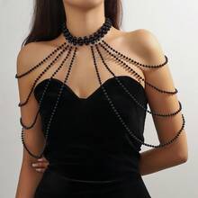 1pc Elegant Sexy Women's Fashion Runway Multi-Layer White Faux Pearl Tassel Necklace, Shoulder Chain, Body Chain, Dress Accessory - White - View 15