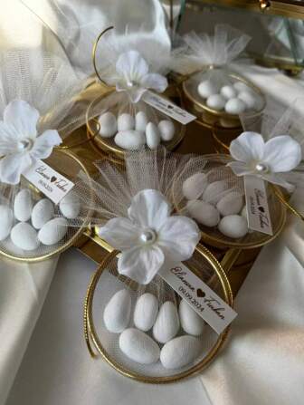 5/10/20 piezas Accesorio decorativo de círculo dorado hecho a mano de 75mm y 80mm como regalos personalizados de boda, preferencias, y para regalos de duchas