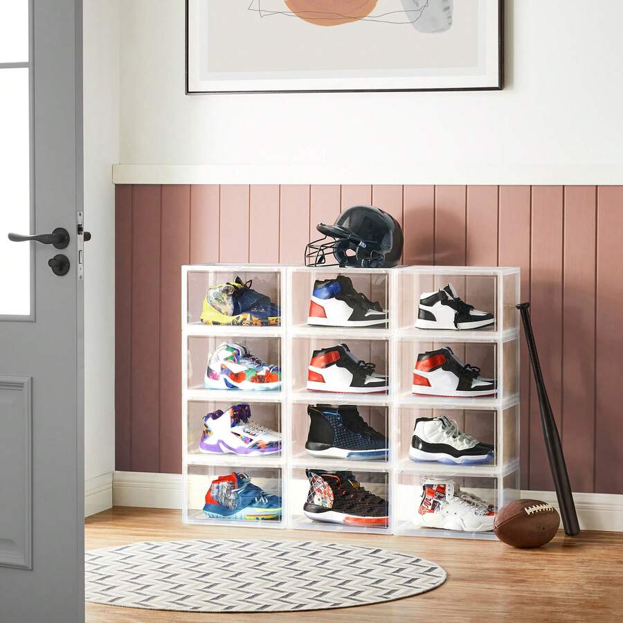Boîtes à Chaussures, Lot de 6, Coffre de Rangement, Empilable, avec Porte, en Plastique, Pointure jusqu'à 46, 36 x 28 x 22 cm, Transparent - Transparent - Voir 1