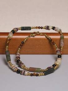 gxtbw Collar de cuentas de ágata natural | Joyería de gema de cristal curativa de calidad AAA | Cuentas graduadas tejidas a mano para mujeres | Collar de piedra de tonos tierra para equilibrio de chakras, estilo bohemio, regalo espiritual