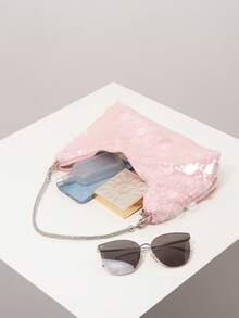 Shiny Sequin Shoulder Bag, Sequin Bag, Bridal Party, Premium Style Ladies Handbag, Prom Bag, Prom Accessories, Elegant Women's Bag, Wedding Items, Sparkling Prom Wallet (Pattern Random) , Pink - Pink - View 6