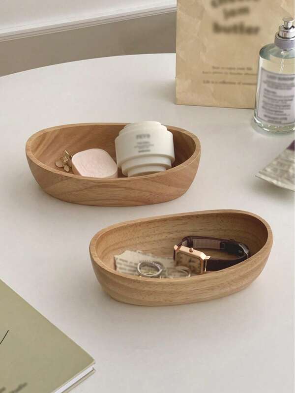 1pc Wooden Jewelry Tray Desk Organizer Box, Suitable For Storing Jewelry, Keys And Other Items