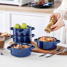 Tazones de sopa con estrellas y asas, tazones de sopa francesa de cebolla de 30 onzas, tazones de sopa resistentes al horno para cereales, pasta, chile, estofado, juego de 4 tazones de sopa grandes, azul - Azul y blanco - Ver 7