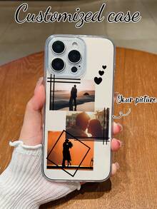 1 件定制手机壳，带有情侣照片、风景和姓名，TPU 透明防震全覆盖，兼容三星/Redmi/Honor 手机