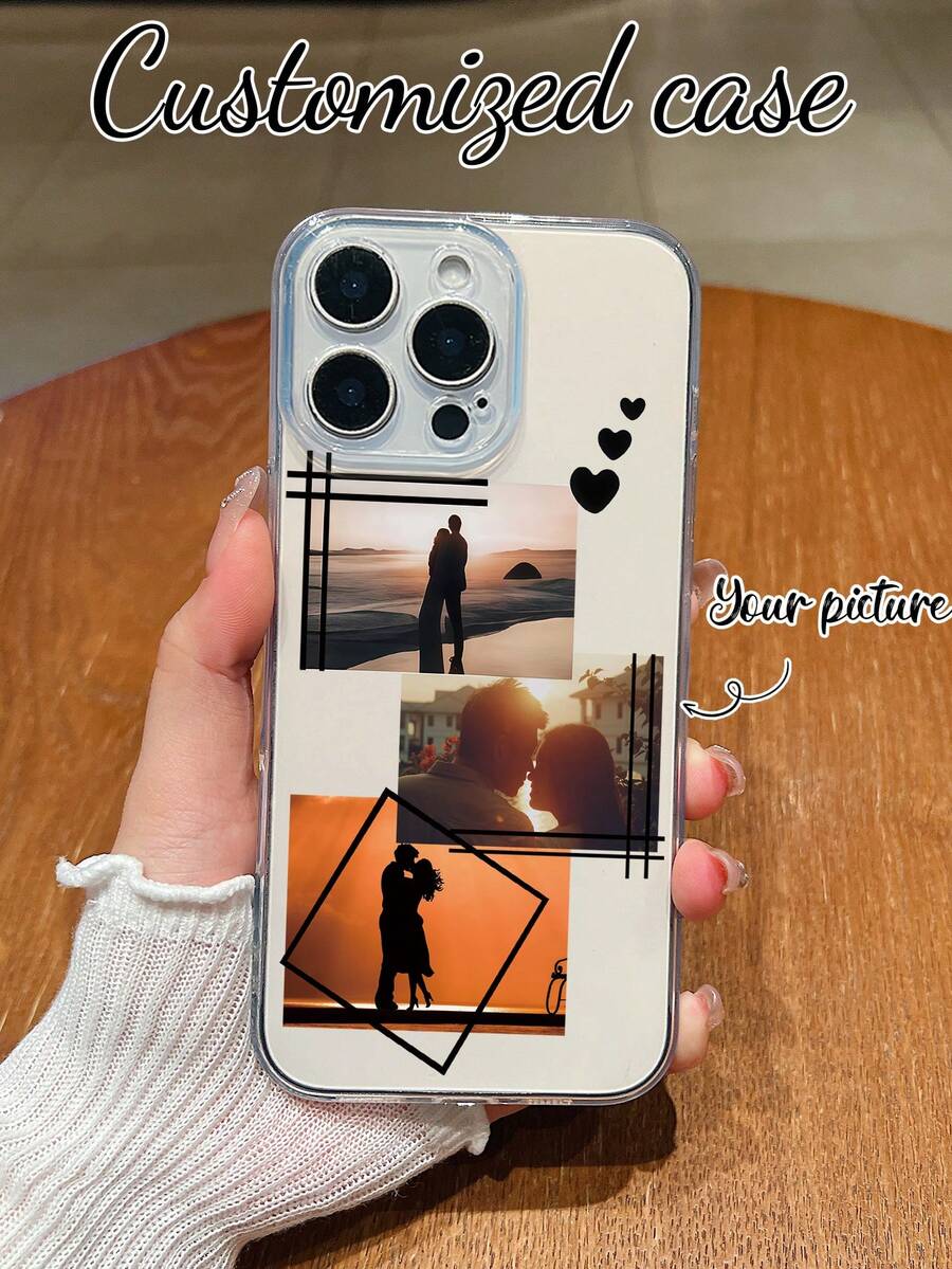 1 件定制手机壳，带有情侣照片、风景和姓名，TPU 透明防震全覆盖，兼容三星/Redmi/Honor 手机