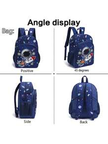 3 件套男童背包儿童 16 英寸轻便可爱宇航员学校书包带午餐盒和铅笔盒适合小学高中