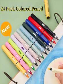 12 Pack Inkless Eternal Pencils With Eraser, Premium Colored Pencils With 24 Pcs Replaceable Nibs, Technology Magic Writing Pencil For School Office Professional Use, Best Gift For Writing - Multicolor - View 2