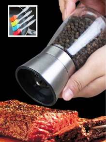 1pc Adjustable Ceramic Core Pepper & Sea Salt Grinder Set - Manual Spice Grinder, Seasoning Shaker Bottle, Suitable For Outdoor Camping, Tent Travel, Hiking, Barbecue And Home Kitchen - Battery-Free Portable Glass Kitchen Tool, Random Color