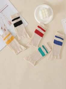 5/10/15 pares de calcetines de mujer de unicolor con rayas coloridas - calcetines deportivos diarios resistentes, rayas multicolor para deportes al aire libre y uso diario, calcetines para parejas hombre y mujer