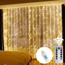 300/600 Luci a tendina a LED, alimentate tramite USB, 8 modalità di illuminazione con telecomando, adatte per camera da letto, compleanno, matrimonio, festa, Ognissanti, decorazione natalizia - Luce a tenda USB - Visualizzare 13