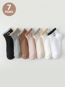 7 Pairs Of Women's Socks, Solid Color Striped Ribbed Mesh Versatile Women's Short Socks Ankle Socks, Daily Casual Wear