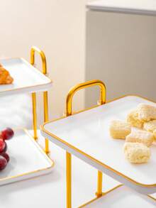 1pc Double Layer Square Tray With Handle, Modern Design, Suitable For Tea Sets, Glassware, Candies, Cookies, Pastries, Wedding, Party, Gift Giving, Birthday - White - View 5