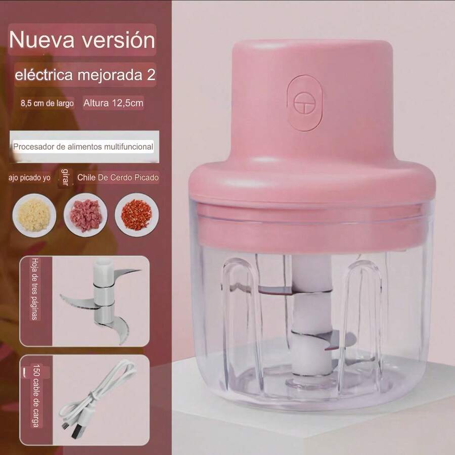Picadora de ajo eléctrica para uso doméstico triturador de vegetales cocina rápida eficiente diseño compacto fácil de usar accesorio hogar herramienta práctica ahorro tiempo - Rosa - Ver 1