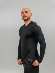 Men's Black Thermal Plain Plush T-Shirt Top For Winter And Cold Weather - Black - View 4