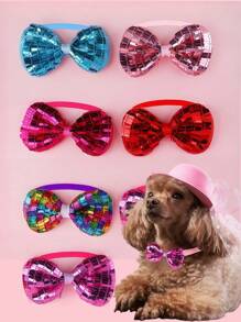 5pcs Pet Bow Ties, Cute Shiny Bow Dog Collar, Cat Bow Ties, Suitable For Pet Daily Outfit, Holiday Gift, Christmas