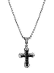 1pc Full Rhinestone Crucifix Pendant Necklace, Stainless Steel Cubic Zirconia Long Chain Sweater Necklace