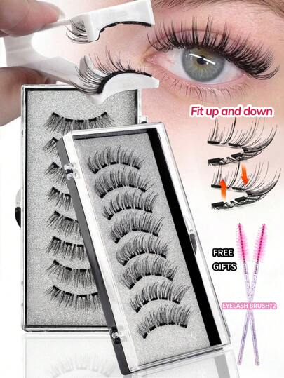 Waloshow 1 علبة 2 زوج من رموش مغناطيسية مزيفة من نوع CC Curl مع أداة تطبيق قابلة لإعادة الاستخدام، 2 فرشاة حواجب، بدون حاجة لصمغ، شعر مزيف من نوع مينك ناعم ورقيق للاستخدام اليومي أداة مكياج للجمال، رموش مانجا طبيعية مع أداة تطبيق، رموش مزيفة ثلاثية الأبعاد مثيرة للنظر برفع العين للاستخدام اليومي والعمل والدراسة والسفر والحفلات، هدية للنساء، هدايا عيد الميلاد للنساء، شرائط رموش، رموش، رموش مزيفة