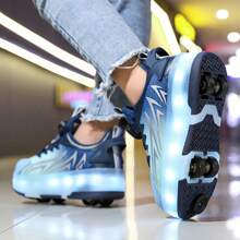 带可拆卸轮子的 LED 发光休闲滑板鞋，带刹车的快速滑冰鞋，适合男孩和女孩的绝佳节日礼物