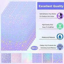 36 Sheets A4 Holographic Paper Sticker Transparent Waterproof Self Adhesive Film 11.X 8.3 Inches (Gem,, Colorful,) - Gem, Dot, Colorful, Star, Heart, Sand Star - 查看 5
