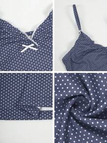 Sunny Girl Style Summer Valentine's Day Women's Y2K Back To School Casual Beach Vacation Sexy Polka Dot Print V-Neck Bow Decor Knit Top - Navy Blue - View 11