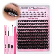 Glow HavenLanflower Lash Clusters Kit With Bottom Lashes Extension 120D Thick Volume Cluster Lashes Waterproof Cluster Eyelash Extensions Kit D Curl Eyelash Extension Kit Fluffy 10-18 Mm Individual LashesGlow Haven - 120D With Bottom Lashes - View 1