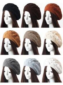 2 件/1 件女士休闲日常纯色针织贝雷帽，时尚百搭 - 彩色 - 查看 5