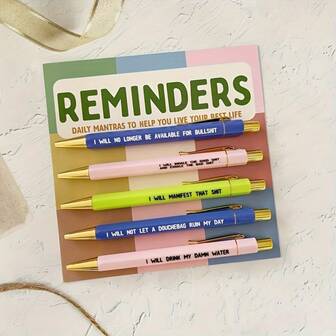 5pcs Funny Reminder Pens, Newspaper Style Ballpoint Pen Set, Novelty Ballpoint Pen Set, Gift Pen Set For Friends And Colleagues