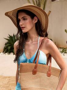 Tropiscape 草帽+草编包一套，度假休闲套装，适合海滩、秋季、圣诞节、冬季等各种场合，是圣诞礼物的理想之选。 - 米色 - 查看 5