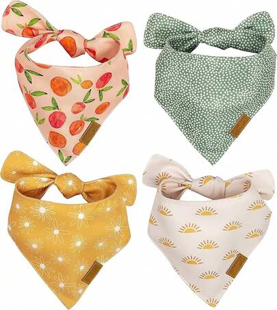 Remy+Roo Large Spring Dog Bandanas - 4 Pack Katherine Set |   Premium Durable Adjustable Polyester Fabric Dog Scarfs |   Patented Shape Dog Bandana,  Pattrens, Floral Dog BandanaChristmas