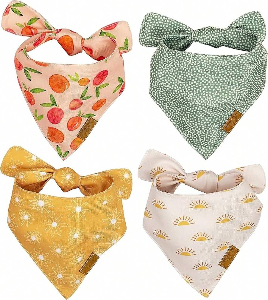 Remy+Roo Large Spring Dog Bandanas - 4 Pack Katherine Set |   Premium Durable Adjustable Polyester Fabric Dog Scarfs |   Patented Shape Dog Bandana,  Pattrens, Floral Dog BandanaChristmas - Cực lớn - Xem 1