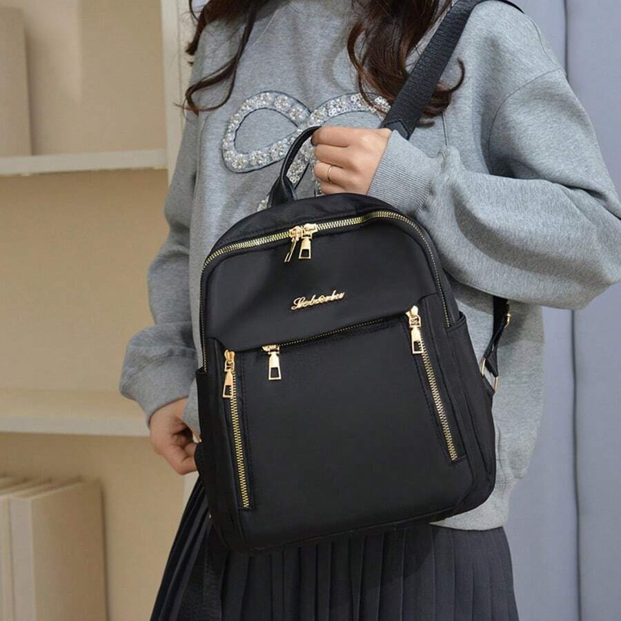 1Pc Women Fashion Backpack Large Capacity Casual Travel Backpack Ladies Bag New Student Schoolbag Backpack Unisex Bags Solid Color Pocket Zipper Backpack, Travel Daily Bag, Women's Casual School Backpack Small Backpack, Outdoor Casual Backpack