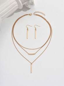 3 Stücke bohemian Stil Schmuckset für Frauen, minimalistisch goldene geometrische lange Halskette + Ohrringe, einzigartiges Geschenkset, europäischer und amerikanischer Stil