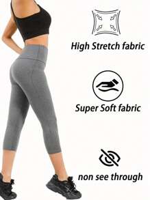 1pc Women's Super Soft High Waist Non-Sheer 3/4 Leggings, Tummy Control Sports Yoga Running Capri Pants, Women Activewear