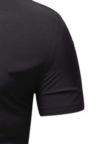 Casual Short Sleeve Plain Front Button Down Shirt (Asymmetrical Cut) - màu đen - Xem 5