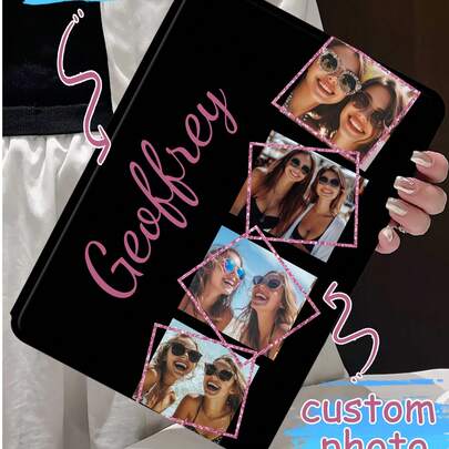 1 Personalized Custom Family Couples Parents Pets Friends Photo Pattern Name Quad Split Text Scratch-Resistant White Tablet Protective Case Compatible With IPad Air 11-In.(M2)-2024/IPad Air 13-In.(M2)-2024/IPad Pro 11-In.(M4)-2024/IPad Pro 13-In.(M4)-2024/IPad Pro 12.9 (2017) And Other Models