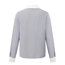 QIANZHIDU 女士条纹前排扣休闲通勤商务女士公司服装老式风格女士长袖衬衫