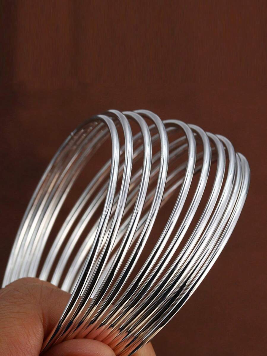 10pcs Women Simple Smooth Silver-Tone Bangles, Great Gift For Ladies, Teens, Valentine's Day Present - Silver - View 1