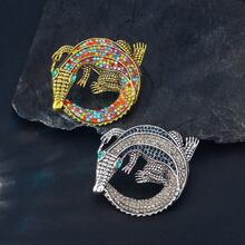 1pc Vintage Exaggerated Crocodile Animal Shaped Brooch, Zinc Alloy Rhinestone Inlaid Clothing Suit Jacket Pin, Suitable For Banquet, Party Wear, Holiday Gift - Crocodile - View 7