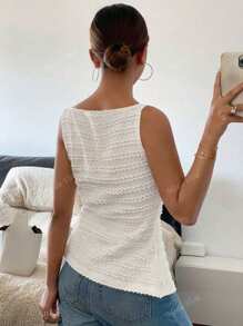 Elegante camisa sin mangas con cuello cuadrado para mujer, elegantes rayas onduladas, chaleco blanco, chaqueta premium, camisa de oficina para mujer