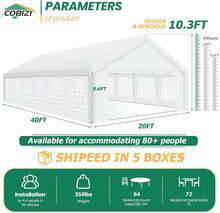 20x40 Party Tent Heavy Duty, Galvanized Wedding Tent, Event Shelter For Parties, Outdoor With Removable Sidewall & Built-In Sandbag, Carpas Para Fiestas, Large Canopy, Waterproof, White - Multicolor - View 5