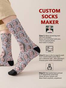 1 par de calcetines de tubo medio personalizados para mujer, puedes poner cualquier cara en los calcetines, calcetines personalizados con fotos, pares de imágenes personalizadas interesantes con calcetines de longitud media a larga, adecuados para el Día de San Valentín, cumpleaños, regalos y otras ocasiones, personalizados