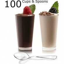 Local Shipping-Zappy 60 Pack 3 Oz Square Mini Dessert Cups With Lids And Spoons Dessert Shooter Cups With Spoons Appetizer Cups Parfait Glasses Dessert Shot Glasses For Party Clear Tumbler Cups - 100 個 3 盎司圓杯和 100 個勺子 - 查看 4