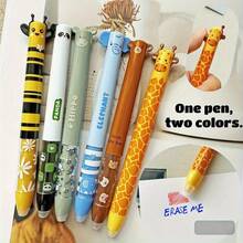 12 支可伸缩动物园主题可擦凝胶笔，可擦笔，一支笔，蓝色和红色两种颜色墨水笔，带橡皮擦，可爱笔，书写流畅，适合日记学校和办公用品返校礼物 - 12件/套 - 查看 3