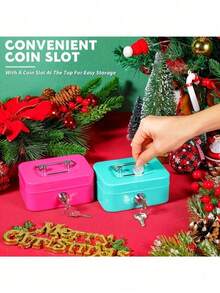 1pc Secure Metal Cash Storage Box - Money Banks With Key Lock, Top Handle Holder, Adult Piggy Bank, Coin Saver, Cash Register For Daily Office Use, Perfect Halloween, Gift Idea Birthday Gifts Graduation - Multicolor - View 6