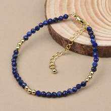 1pc Men's 3mm Black Onyx, Quartz, Lapis Lazuli Bead & Golden Copper Bead Adjustable Bracelet, Suitable For Daily Wear And Gift